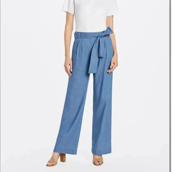 Draper James Chambray Wide Leg Trouser Denim Jean Pants - Picture 1 of 12